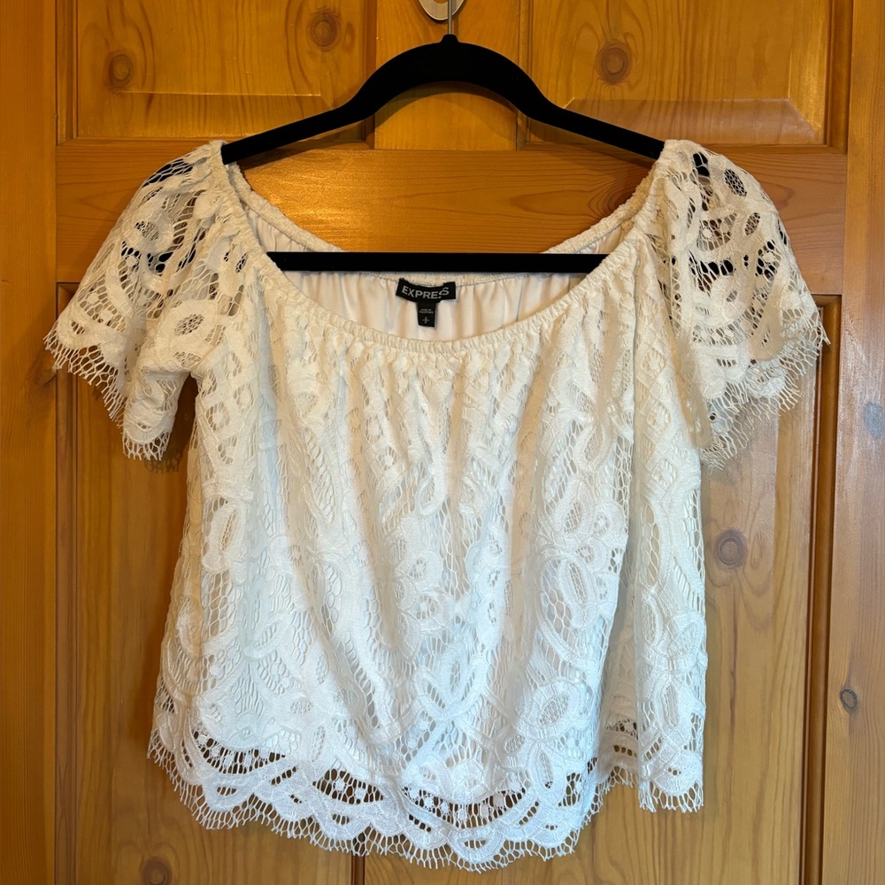 Express White Lace off-the-shoulder Top